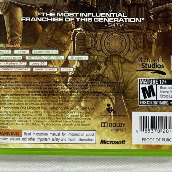 Gears of War 3 Microsoft Xbox 360 Video Game 2011 Complete with Manual Tested - Picture 5 of 6
